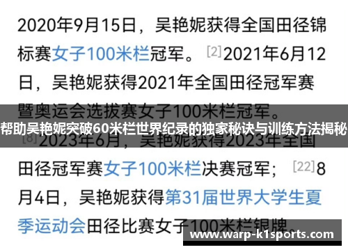 帮助吴艳妮突破60米栏世界纪录的独家秘诀与训练方法揭秘 帮助吴艳妮突破60米栏世界纪录的独家秘诀与训练方法揭秘